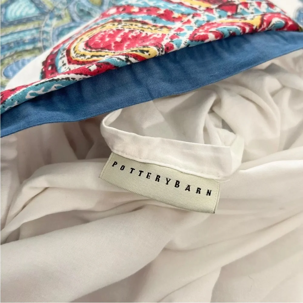 Pottery Barn Aurora Medallion Queen Duvet Cover Floral Paisley Red Blue White PB